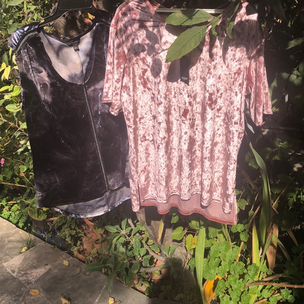 2 crushed velvet party tops large pink grey new